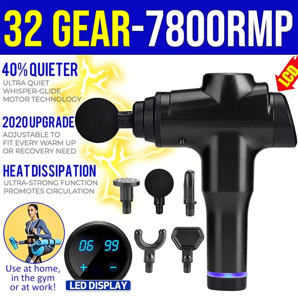 7200R 32 Gears 5 Head Therapy Massager Fascia Gun High Speed Vibration Decompose Lactic Acid Relief Pain Relax Body Slimming
7200R 32 Gears 5 Head Therapy Massager Fascia Gun High Speed Vibration Decompose Lactic Acid Relief Pain Relax Body Slimming