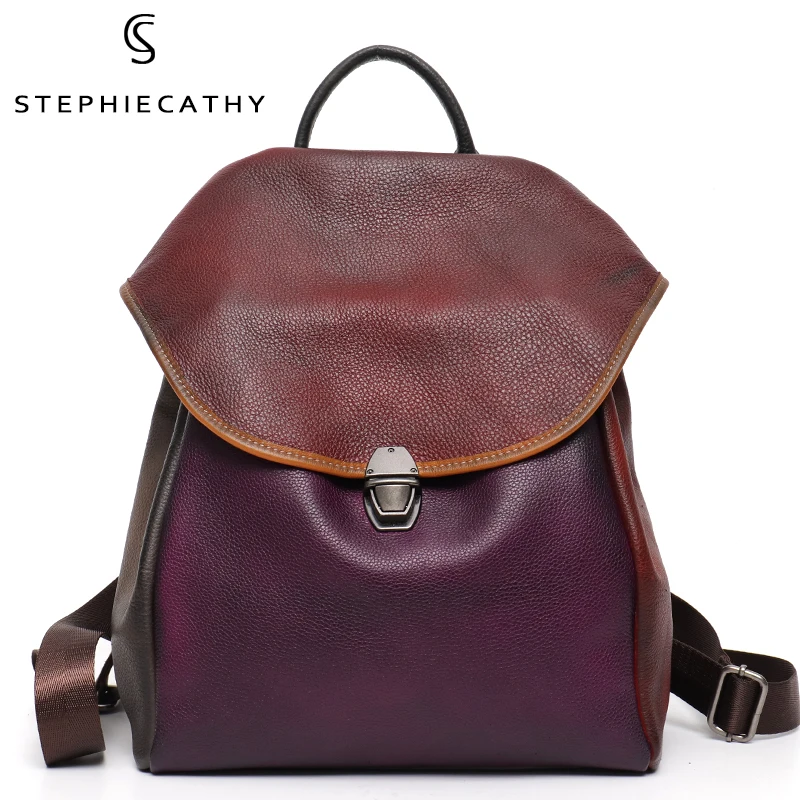 Фото SC цветной рюкзак из воловьей кожи в стиле пэчворк женская большая сумка на плечо