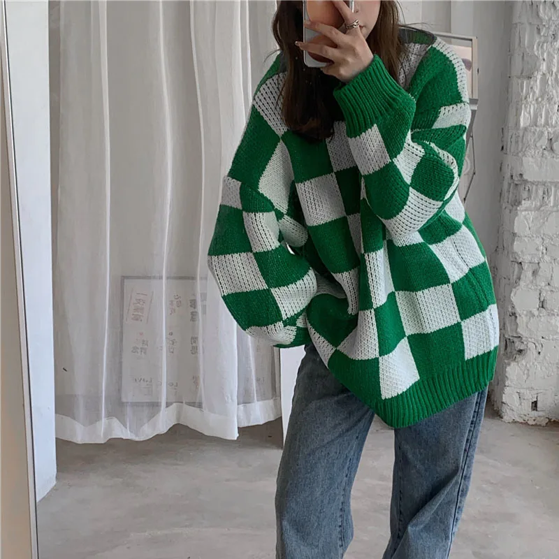 Женский вязаный свитер с геометрическим рисунком, зеленый или черный повседневный клетчатый Дамский пуловер с принтом, женский джемпер в с... 
Женский вязаный свитер с геометрическим рисунком, зеленый или черный повседневный клетчатый Дамский пуловер с принтом, женский джемпер в с...
