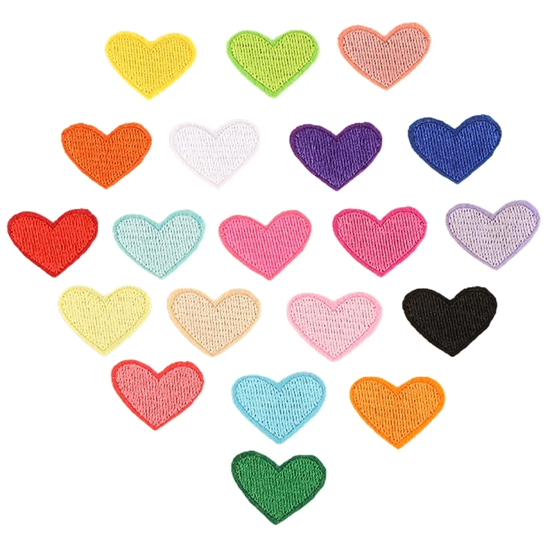 

20Pcs Assorted Colors Cute Mini Heart Sew/Iron On Appliques Embroidery Patches Badges Garment Embellishments for Clothing Art DI