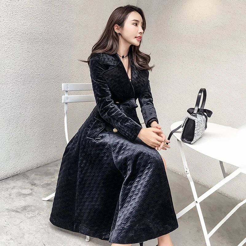 with belt elegant Overcoat Women's Vintage Thick Trench Coat 2021 New Autumn Winter Burgundy/Black Velvet Long Windbreaker
with belt elegant Overcoat Women's Vintage Thick Trench Coat 2021 New Autumn Winter Burgundy/Black Velvet Long Windbreaker