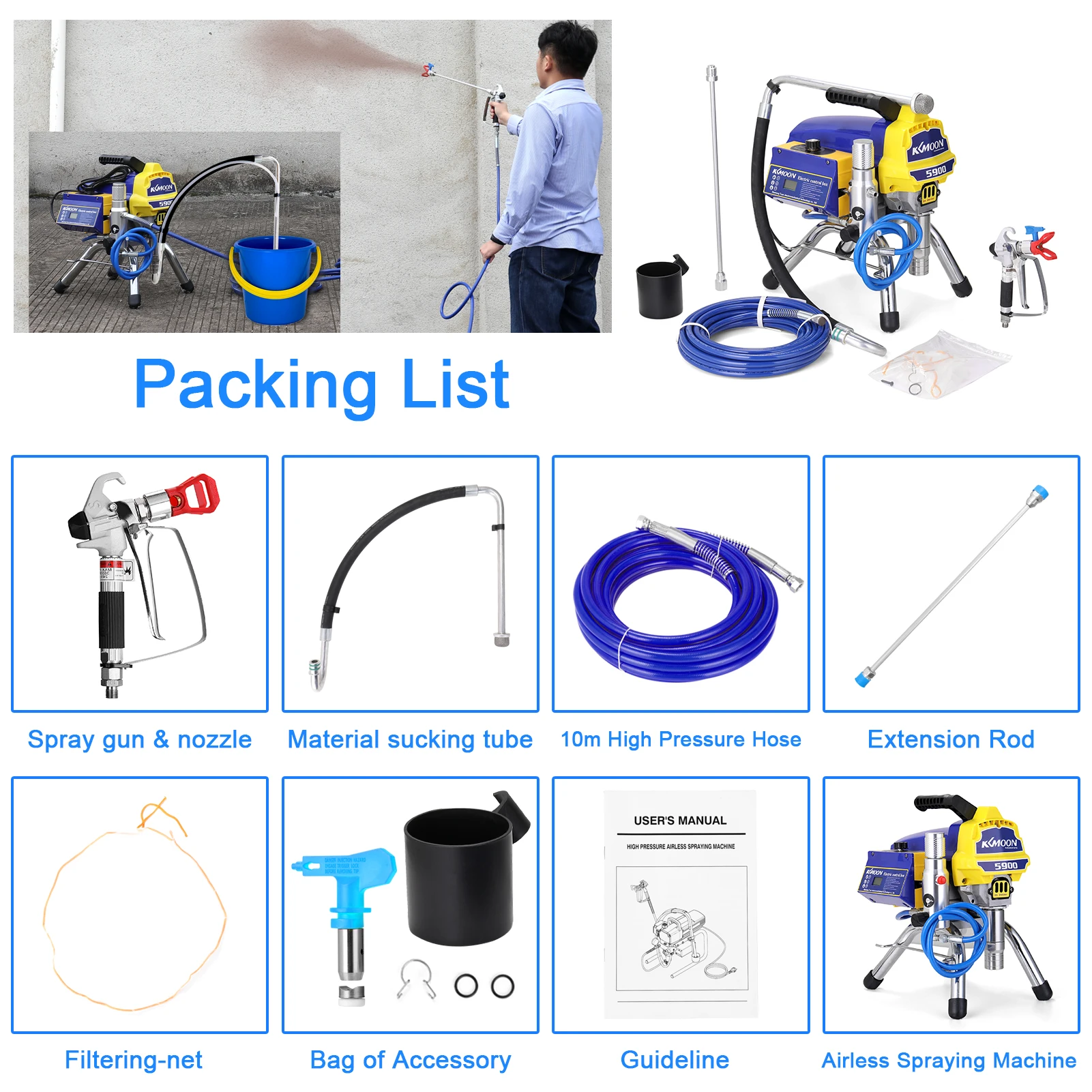 KKMOON TA-5900 Paint Spray Gun Professional High-pressure Airless Spraying Machine Electric Internal-feed Painting Sprayer Tool
KKMOON TA-5900 Paint Spray Gun Professional High-pressure Airless Spraying Machine Electric Internal-feed Painting Sprayer Tool