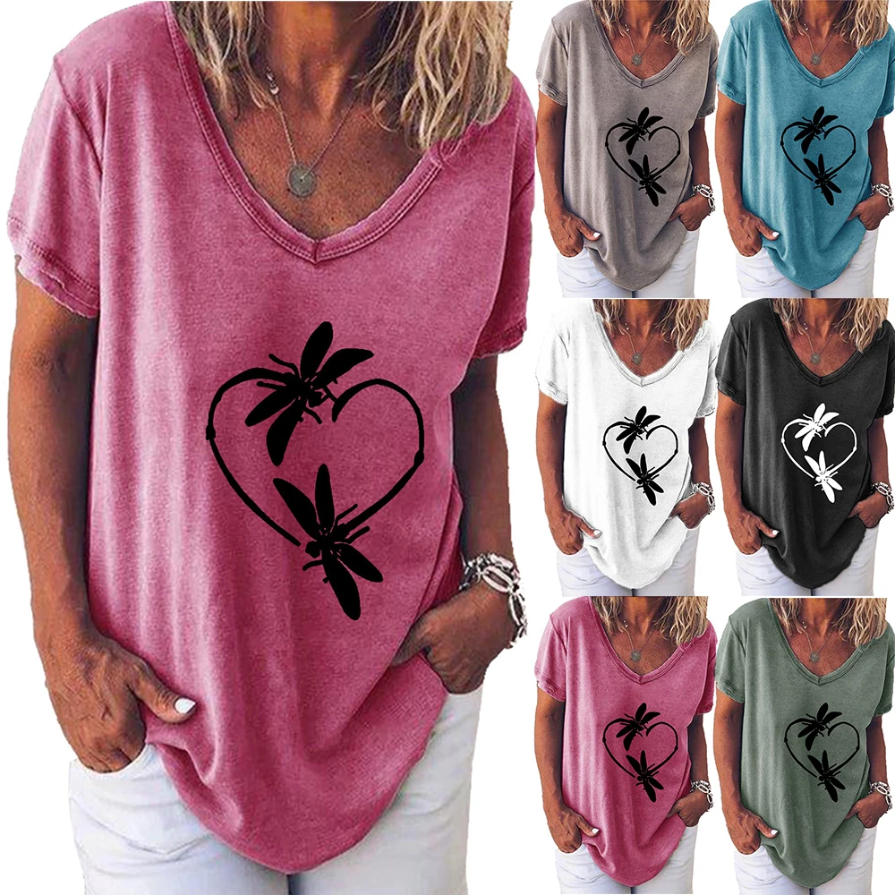 Women Casual Short Sleeve T-Shirt Loose Summer Dragonfly Printed Holiday Fashion Tees V-neck Plus Size
Women Casual Short Sleeve T-Shirt Loose Summer Dragonfly Printed Holiday Fashion Tees V-neck Plus Size