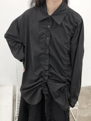 Large dress women's shirt black drawstring design small band shirt spring new style jacket 
Large dress women's shirt black drawstring design small band shirt spring new style jacket