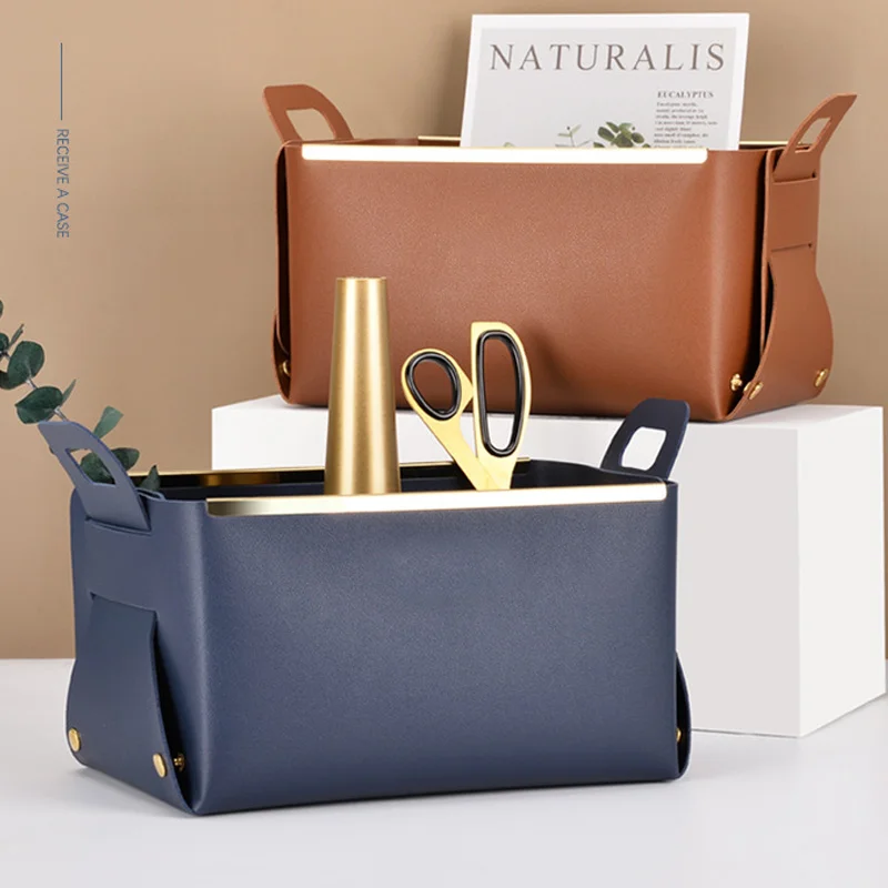Nordic Desktop Finishing Storage Box With Handle Cosmetic Basket Entrance Key Coin Sundry Creative Foldable PU Leather Organizer
Nordic Desktop Finishing Storage Box With Handle Cosmetic Basket Entrance Key Coin Sundry Creative Foldable PU Leather Organizer