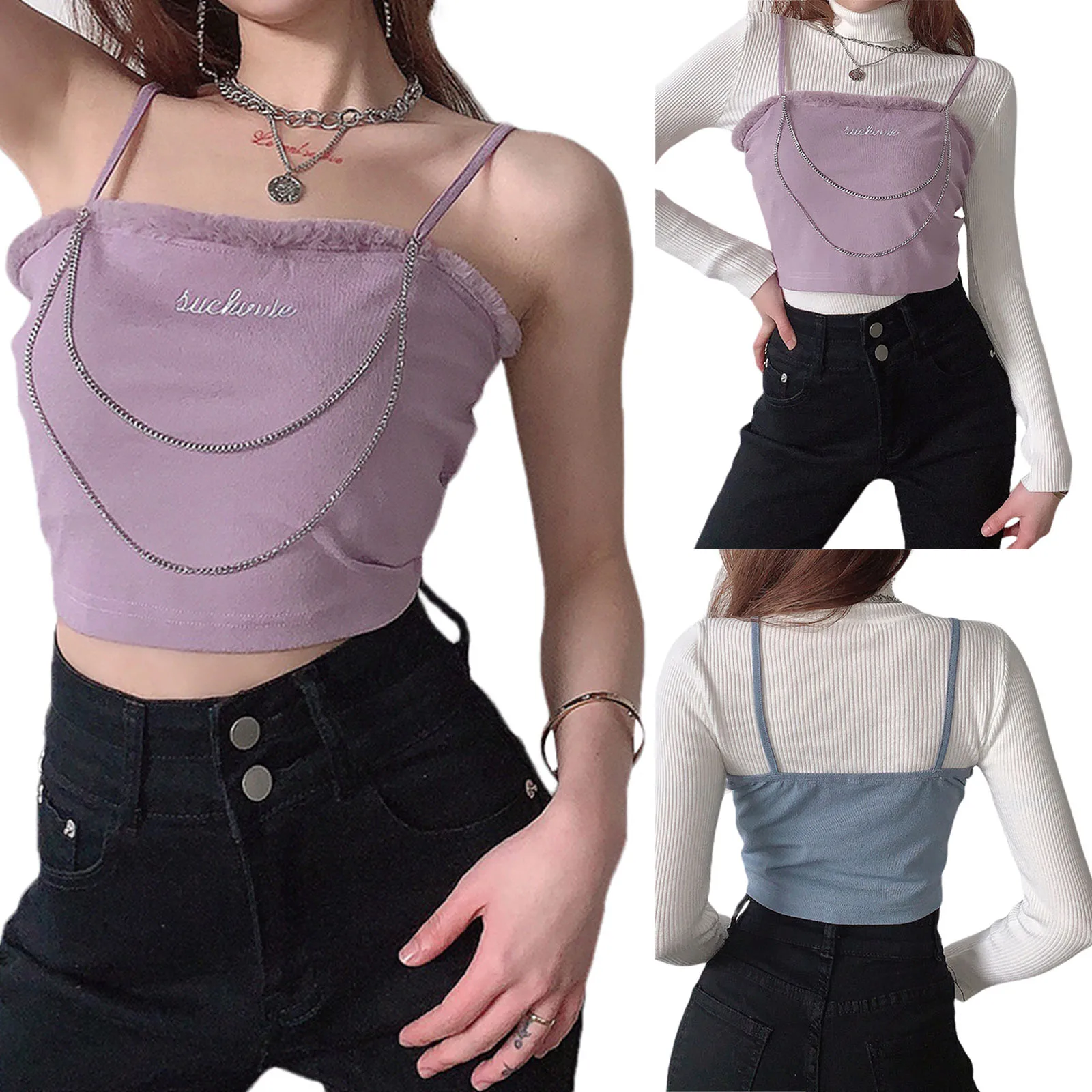 Women's Sexy Sling Tops, Solid Color Trimmings Crop Top, Sleeveless Suspender Vest with Chain 
Women's Sexy Sling Tops, Solid Color Trimmings Crop Top, Sleeveless Suspender Vest with Chain