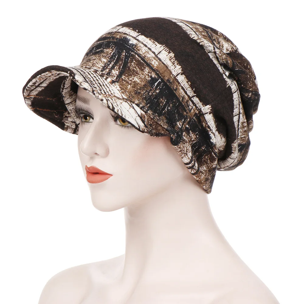 

Women's Print Beanies Hat Female Autumn Winter Cotton Baseball Hats Ponytail Vintage Warm Turban Cap Baseball Hat Visors Caps