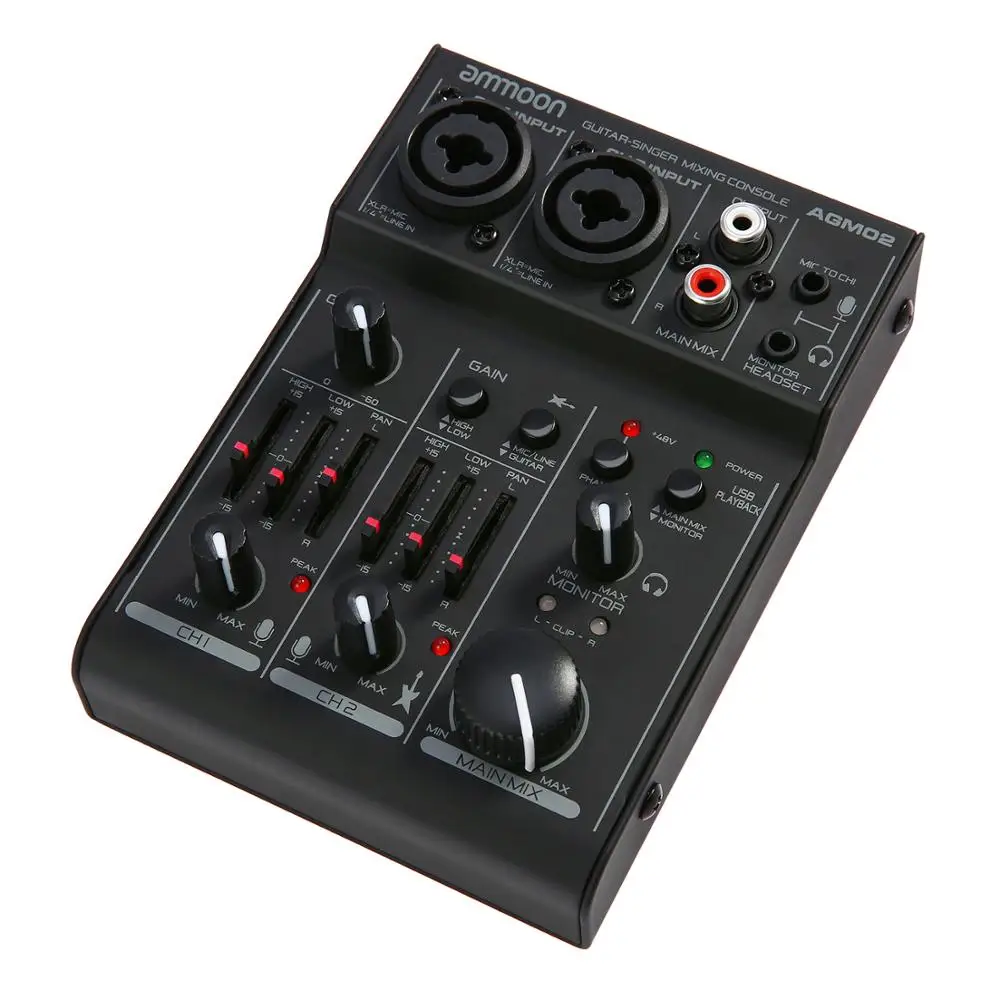 ammoon AGM02 Mini 2-Channel Sound Card Mixing Console Digital Audio Mixer 2-band EQ Built-in 48V Phantom Power for Broadcast
ammoon AGM02 Mini 2-Channel Sound Card Mixing Console Digital Audio Mixer 2-band EQ Built-in 48V Phantom Power for Broadcast