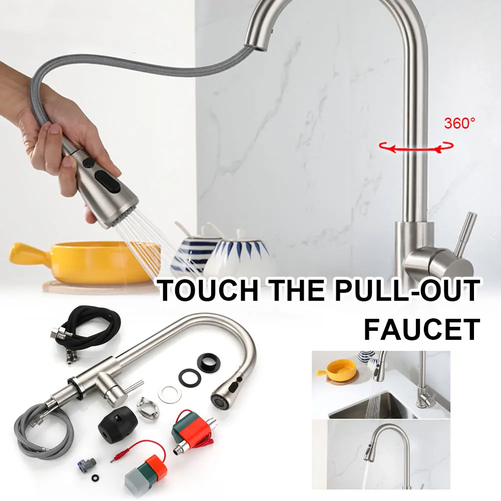 Touch on Kitchen Faucets 304 Stainless Steel Pull Down Automatic Sensor Water Faucet Suitable for Bathroom Toilet Kitchen Hotel
Touch on Kitchen Faucets 304 Stainless Steel Pull Down Automatic Sensor Water Faucet Suitable for Bathroom Toilet Kitchen Hotel