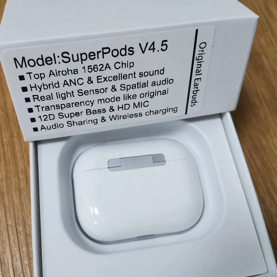 SuperPods V4.5 Hybrid ANC Wireles Earphone Active Noise cancel 12D Super Bass Earbuds hey siri Spatial Audio Airoha 1562A Chip
SuperPods V4.5 Hybrid ANC Wireles Earphone Active Noise cancel 12D Super Bass Earbuds hey siri Spatial Audio Airoha 1562A Chip