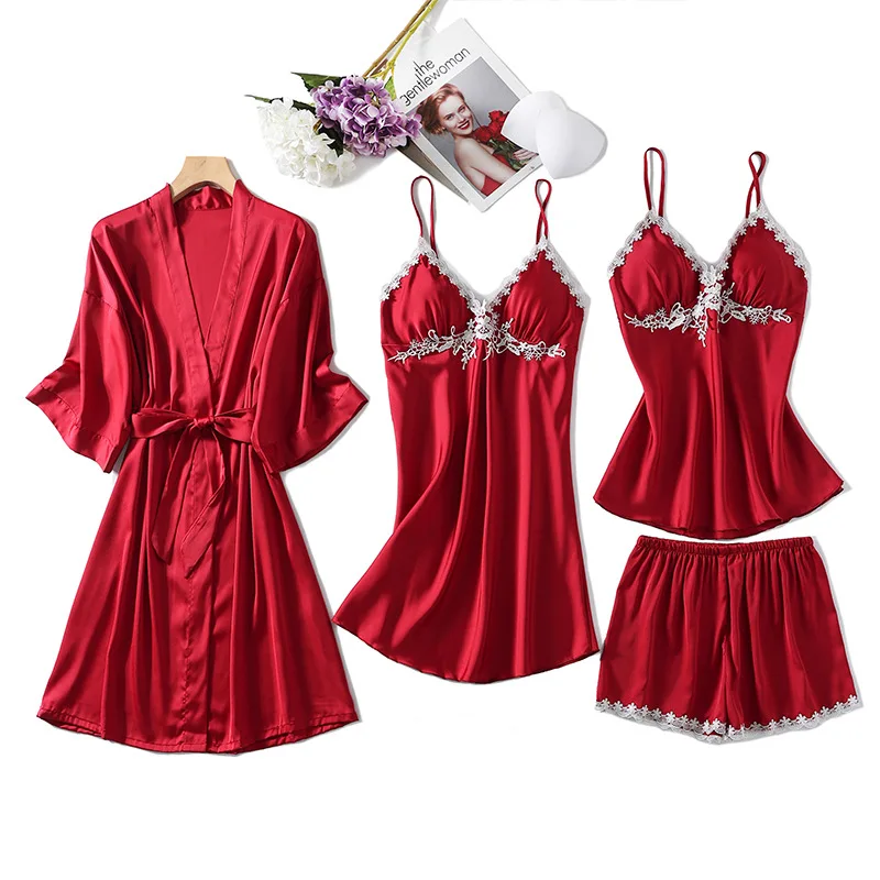 Casual Home Clothing Intimate Lingerie Burgundy 4PCS Kimono Robe Set Sexy Lace Pajamas Suit Spring Summer New Home Clothing
Casual Home Clothing Intimate Lingerie Burgundy 4PCS Kimono Robe Set Sexy Lace Pajamas Suit Spring Summer New Home Clothing