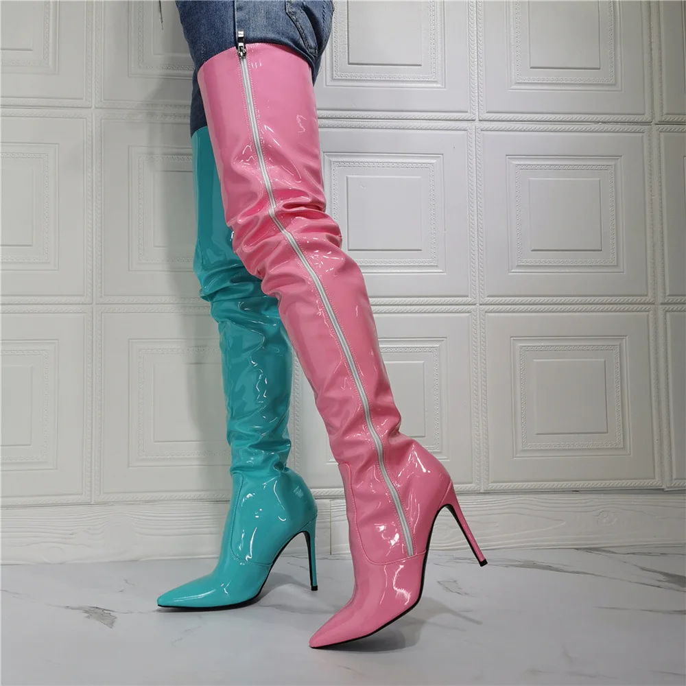 

Женские сапоги выше колена с острым носком, на высоком каблуке-шпильке, блестящие длинные сапоги, большие размеры, новинка 2022, 2022