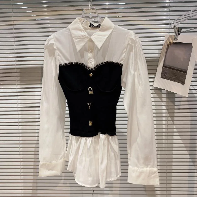 SeeBeautiful Knitted Bra Metal Button Splicing Fake Two Piece Blouse Shirt Lapel Long Sleeve Women 2022 Spring New Fashion G899
SeeBeautiful Knitted Bra Metal Button Splicing Fake Two Piece Blouse Shirt Lapel Long Sleeve Women 2022 Spring New Fashion G899