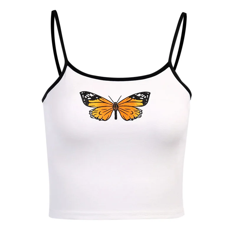 Gothic White Thin Wild Solid Camis Vest Women Butterfly Print Tank Tops Female Summer Sexy Straps Basic Slim Sleeveless Camisole 
Gothic White Thin Wild Solid Camis Vest Women Butterfly Print Tank Tops Female Summer Sexy Straps Basic Slim Sleeveless Camisole