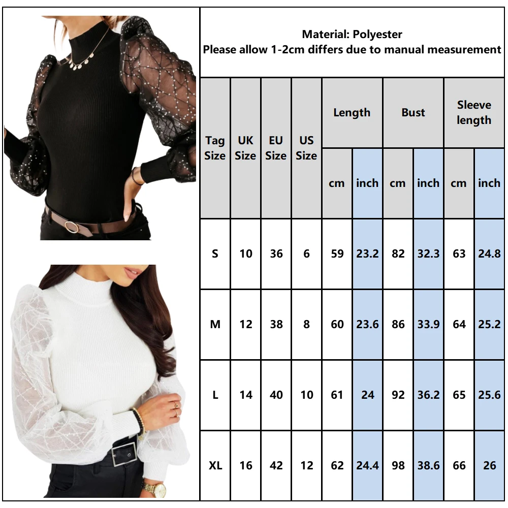 Sequined Blouse Shirt Women Spring Puff Sleeve Knitted Mesh Patchwork Shirt Office Ladies White Shirts Tops Slim Fit Blusas D25
Sequined Blouse Shirt Women Spring Puff Sleeve Knitted Mesh Patchwork Shirt Office Ladies White Shirts Tops Slim Fit Blusas D25