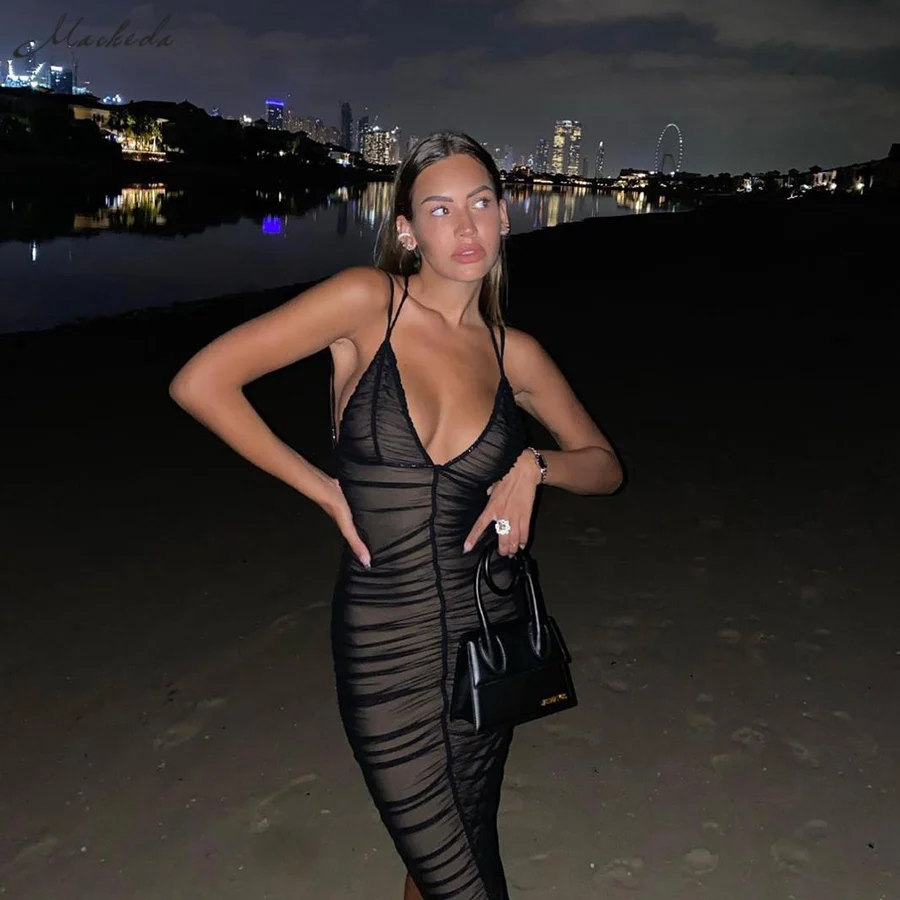 Macheda Summer Solid Sexy Mesh Double Layer Sling Dress Women V Neck Sleeveless Backless Clothing Lady Party Mini Dresses 2021
Macheda Summer Solid Sexy Mesh Double Layer Sling Dress Women V Neck Sleeveless Backless Clothing Lady Party Mini Dresses 2021