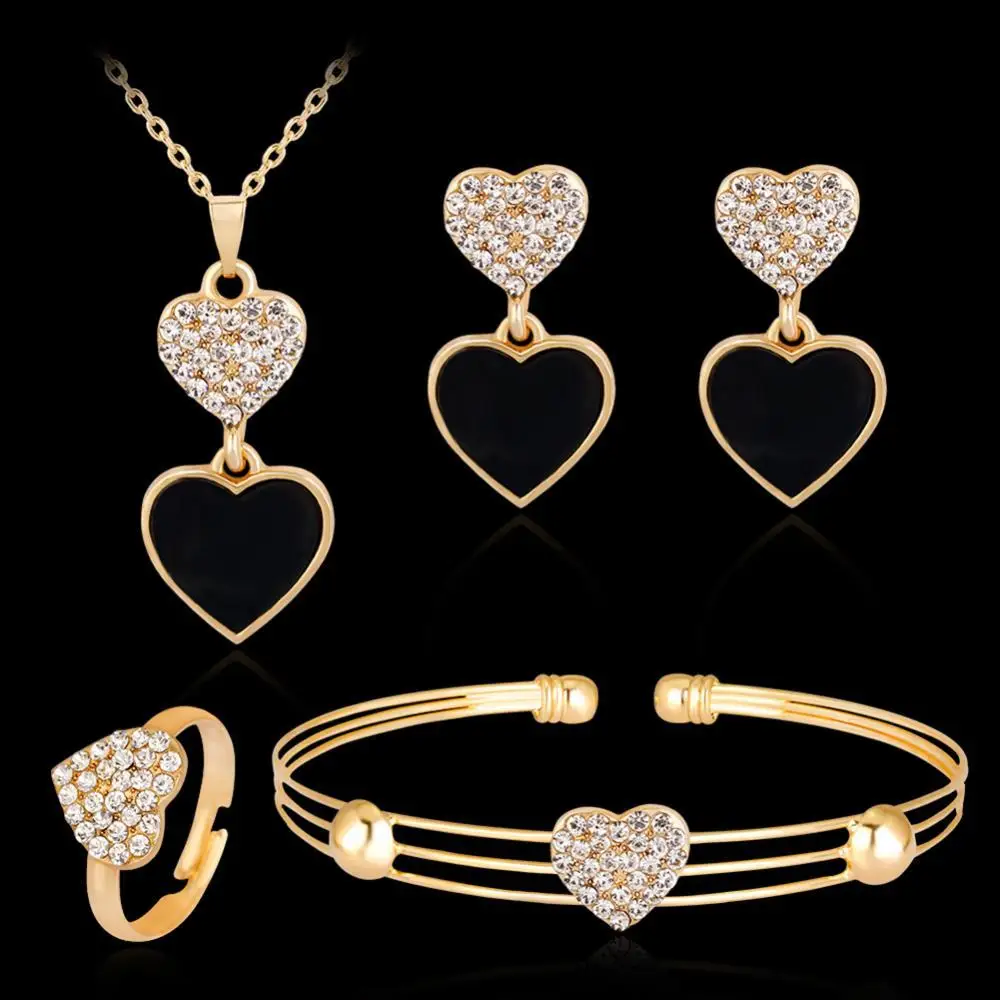 Chic Rhinestone Black Love Heart Necklace Earrings Bracelet Ring Jewelry Set Christmas Present
Chic Rhinestone Black Love Heart Necklace Earrings Bracelet Ring Jewelry Set Christmas Present