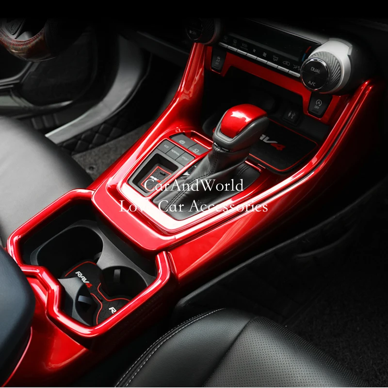

Red Chrome For Toyota RAV4 2019-2021 Console Gear Shift Box Cover Water Cup Holder Frame Trims Interior Molding Car Accessories