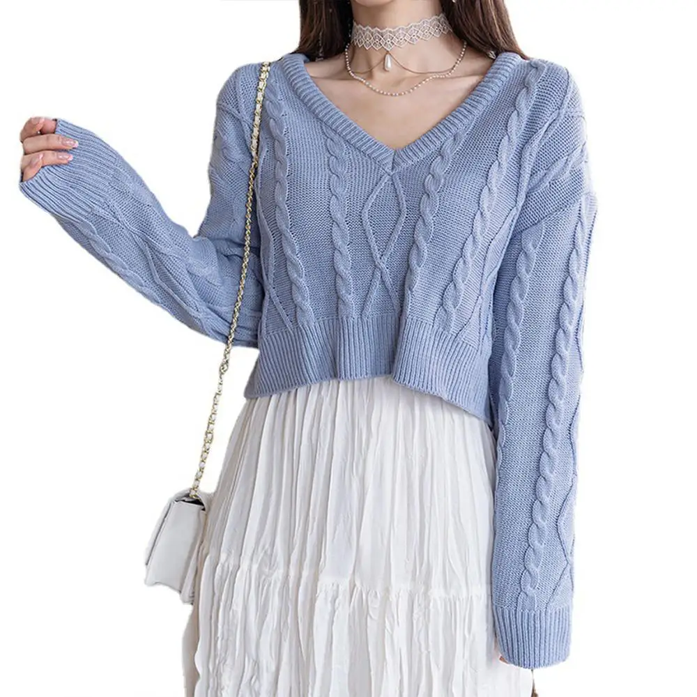 Womens Long Sleeve V-Neck Solid Color Jumper Casual Baggy Pullover Cropped Sweater Top
Womens Long Sleeve V-Neck Solid Color Jumper Casual Baggy Pullover Cropped Sweater Top