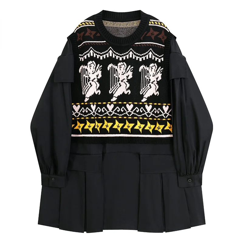 Women's Sweater Autumn Winter Korean Fashion Sense of Design Knitted Baggy Ladies Black Patchwork Blouse Tops Knitted Pullover
Women's Sweater Autumn Winter Korean Fashion Sense of Design Knitted Baggy Ladies Black Patchwork Blouse Tops Knitted Pullover