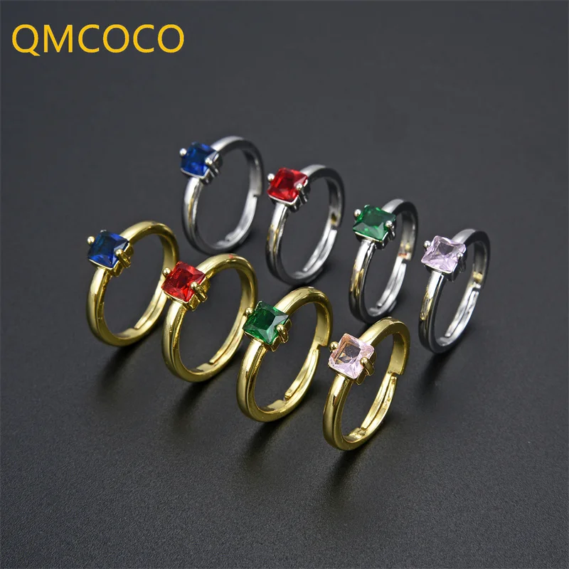 QMCOCO Korean Delicate Square Color Cubic Zircon Rings For Women Silver Color Open Adjustable Ring Fashion Fine Jewelry Gifts
QMCOCO Korean Delicate Square Color Cubic Zircon Rings For Women Silver Color Open Adjustable Ring Fashion Fine Jewelry Gifts