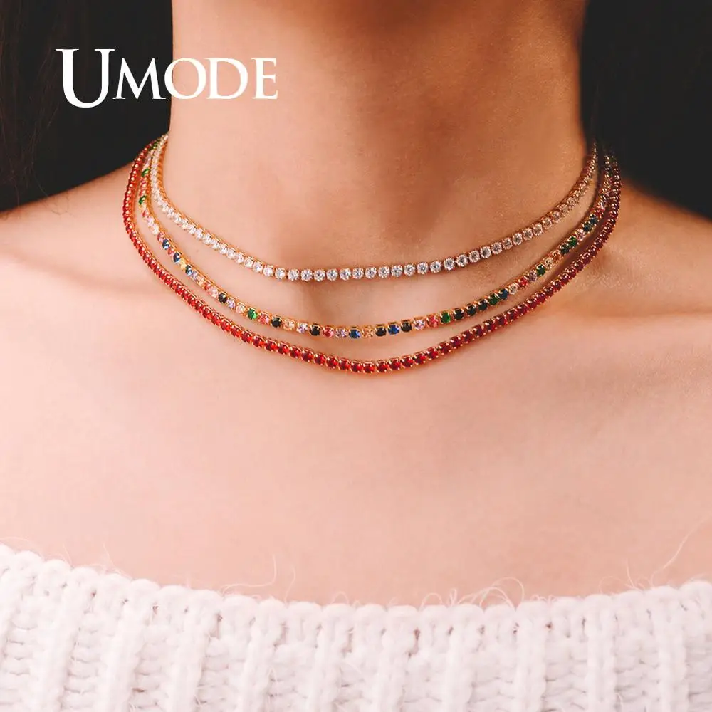 Теннисные ожерелья UMODE с радужным кубическим цирконием для женщин и девушек