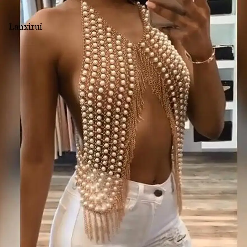 Fashion Knitted Pearls Crop Top Women Exquisite Sexy Outside Beading Tank Tops Camis Vadim Streetwear Clothes
Fashion Knitted Pearls Crop Top Women Exquisite Sexy Outside Beading Tank Tops Camis Vadim Streetwear Clothes