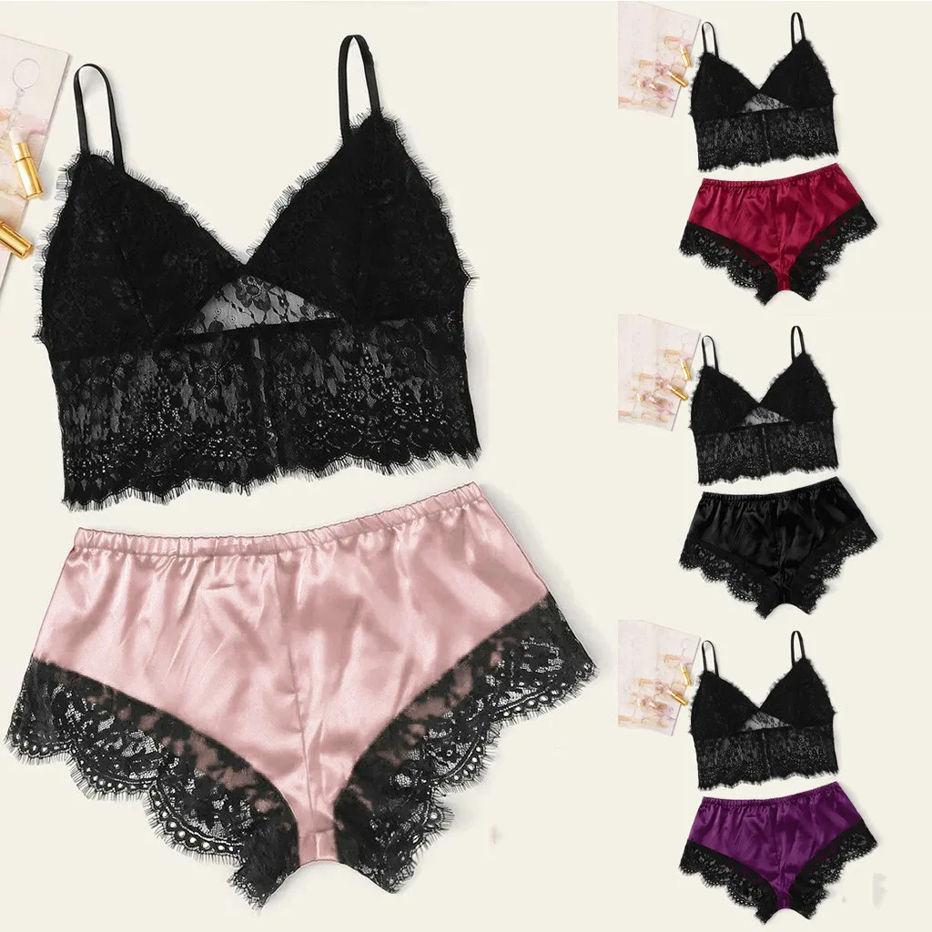 Women Satin Lace Pajamas Sets Sexy Lingerie Plus Size Hollow Lace Sexy Underwear Erotic Nightwear Babydoll Porno Lenceria Mujer
Women Satin Lace Pajamas Sets Sexy Lingerie Plus Size Hollow Lace Sexy Underwear Erotic Nightwear Babydoll Porno Lenceria Mujer