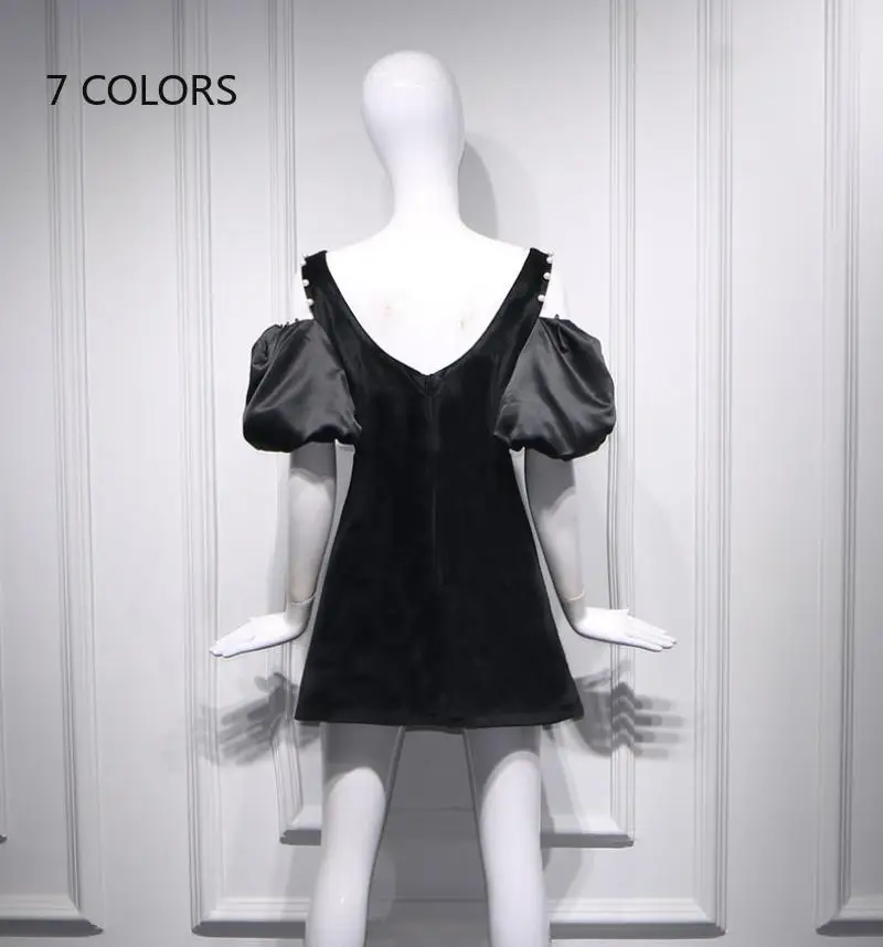 Women Black V-neck Sexy Beading Velvet Dress 2020 Spring New Brand Design Off-shoulder Puff Sleeve Korean Dress Party Clothes
Women Black V-neck Sexy Beading Velvet Dress 2020 Spring New Brand Design Off-shoulder Puff Sleeve Korean Dress Party Clothes