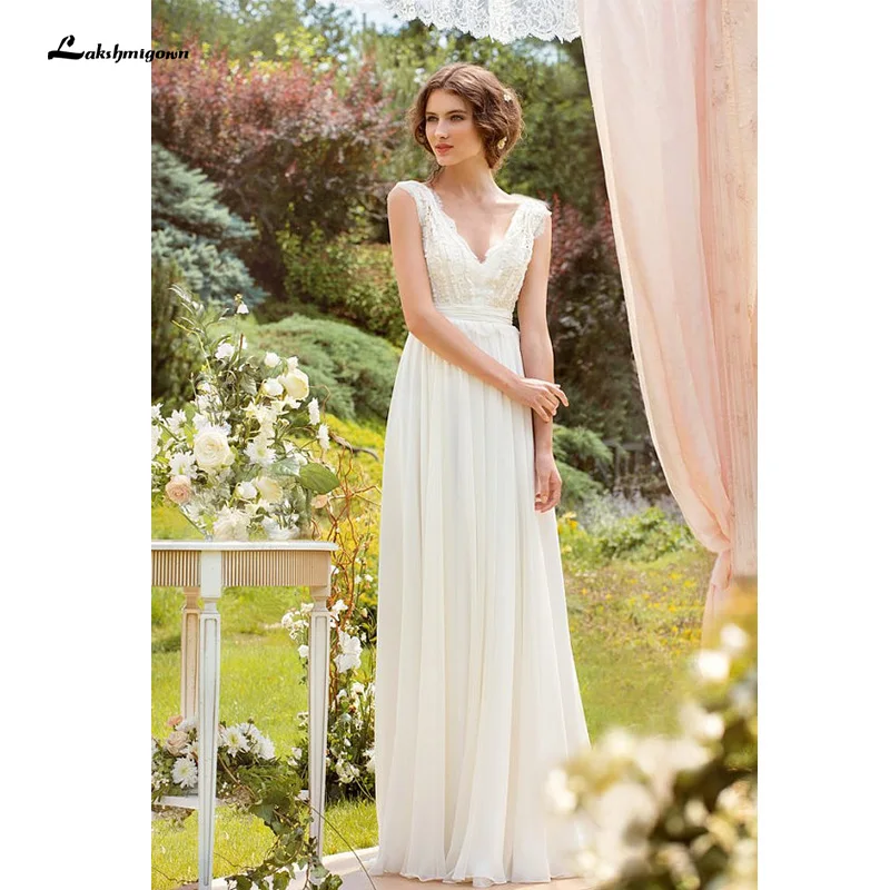 Sexy Bohemian A-line Wedding Dresses Chiffon and Lace Beach Garden Bridal Gowns with V Neck V Back Floor Length Dress
Sexy Bohemian A-line Wedding Dresses Chiffon and Lace Beach Garden Bridal Gowns with V Neck V Back Floor Length Dress