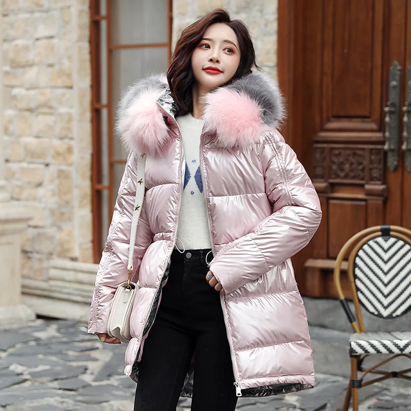Fashion Women Glossy Medium Long Silver Down Jackets Big Colorful Fur Collar Hooded Coat Parka Jacket Warm Womens Winter Jackets
Fashion Women Glossy Medium Long Silver Down Jackets Big Colorful Fur Collar Hooded Coat Parka Jacket Warm Womens Winter Jackets
