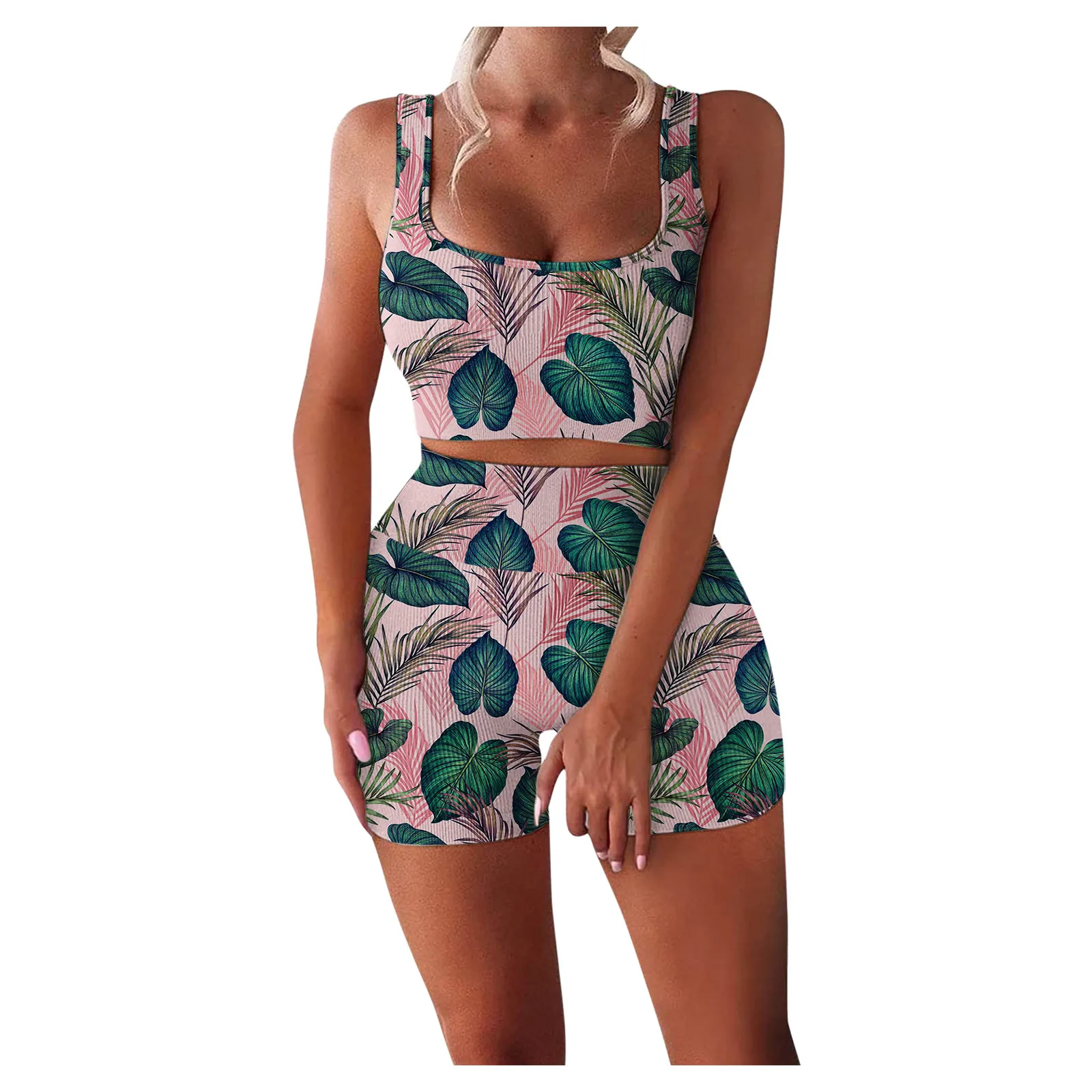 Women Workout Sets 2 Piece Fitness Suit Floral Print Sleeveless Seamless Ribbed Tank High Waist Shorts Yoga Outfits Sportwear 
Women Workout Sets 2 Piece Fitness Suit Floral Print Sleeveless Seamless Ribbed Tank High Waist Shorts Yoga Outfits Sportwear