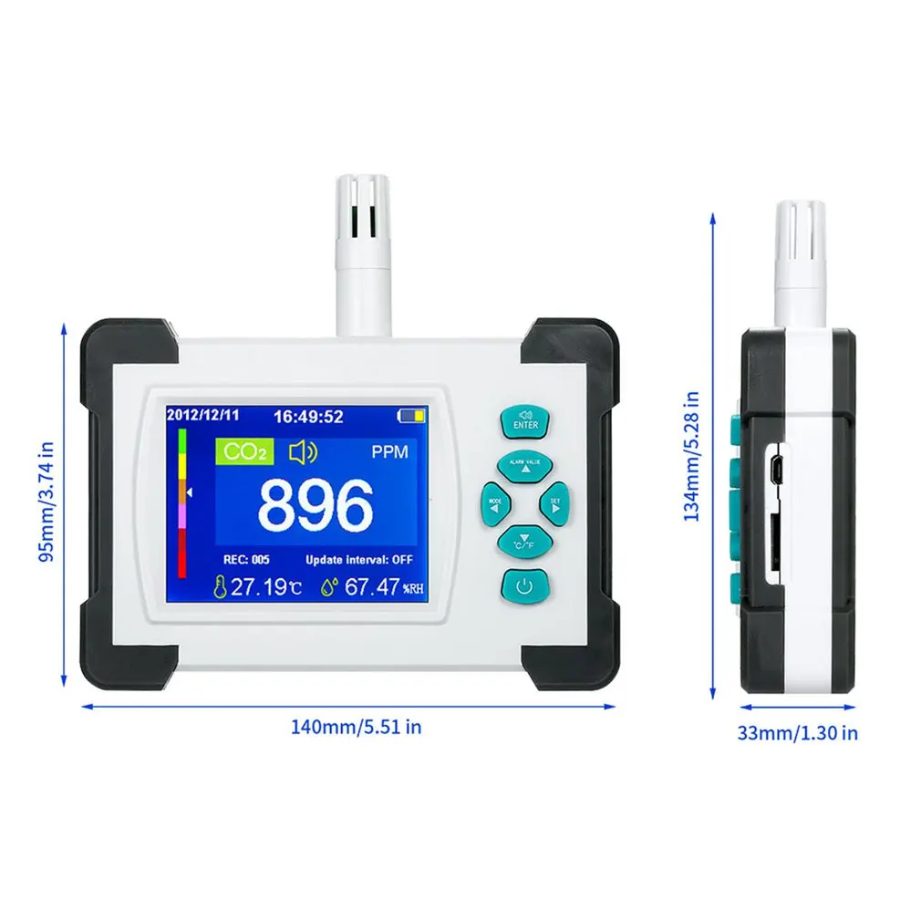 CO2 Air Quality CO2 Concentration Detector With High Definition Display Precise Measurement Model Data Calibration
CO2 Air Quality CO2 Concentration Detector With High Definition Display Precise Measurement Model Data Calibration