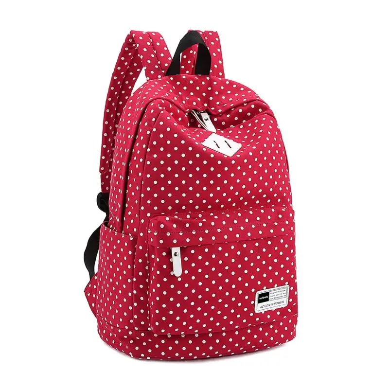 

Polka Dot School Shoulder Canvas Backpack Bag Travel Rucksack Large Capcity Student Daypack Satchel J60D