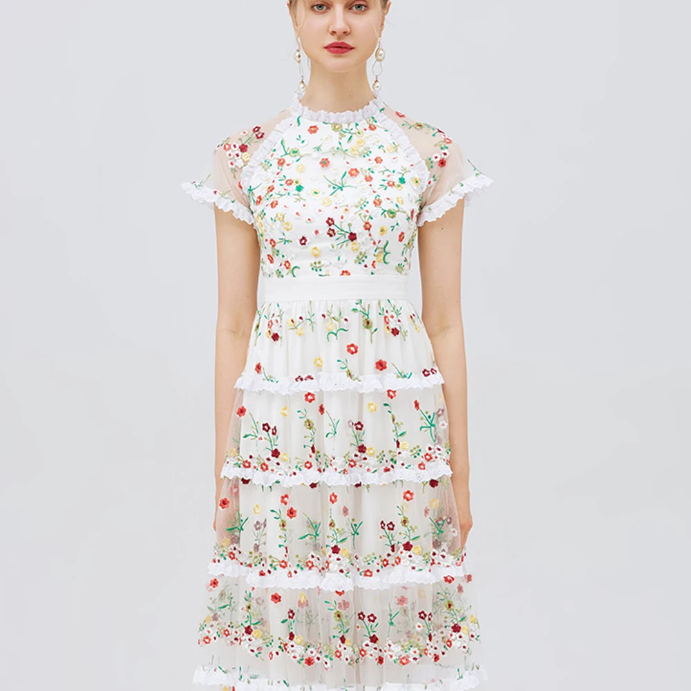 Sweet Emboridery Long Dress Short Sleeve Stand Collar A Line Tulle Summer Dress Women Vintage Party Birthday Dresses for Girls
Sweet Emboridery Long Dress Short Sleeve Stand Collar A Line Tulle Summer Dress Women Vintage Party Birthday Dresses for Girls