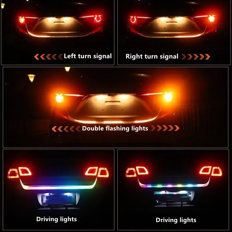 Car Rear Trunk Tail Light 120cm Colorful Dynamic Reverse Warning LED Strip 12v Auto Additional Brake Follow Turn Signal Lamp
Car Rear Trunk Tail Light 120cm Colorful Dynamic Reverse Warning LED Strip 12v Auto Additional Brake Follow Turn Signal Lamp