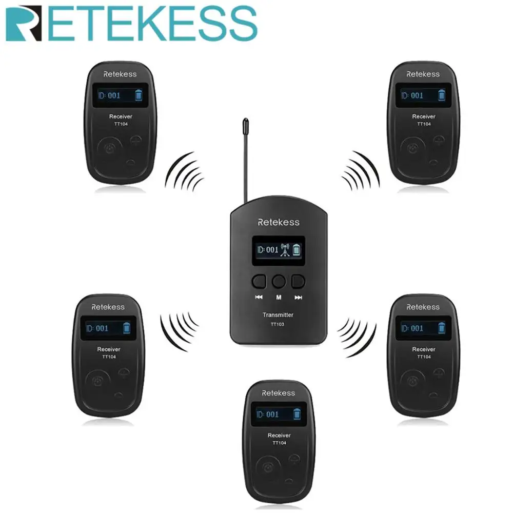 

Retekess Wireless Tour Guide System 1 Transmitter + 5 Receiver TT103&TT104 for Church Listening Teaching Traveling
