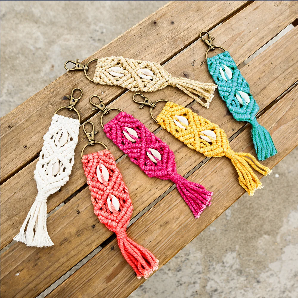 3Pack Macrame Keychains Boho Macrame Bag Charms with Tassels Car Hanging Jewelry