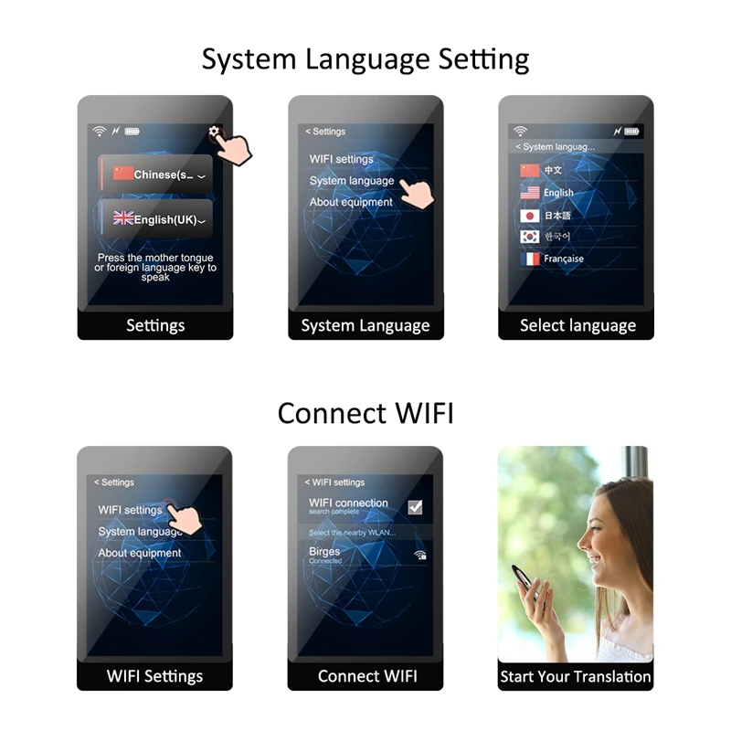 Translation in 70 Languages Smart PressSn Translator with WIFI Simultaneous Interpretation(Black)
Translation in 70 Languages Smart PressSn Translator with WIFI Simultaneous Interpretation(Black)