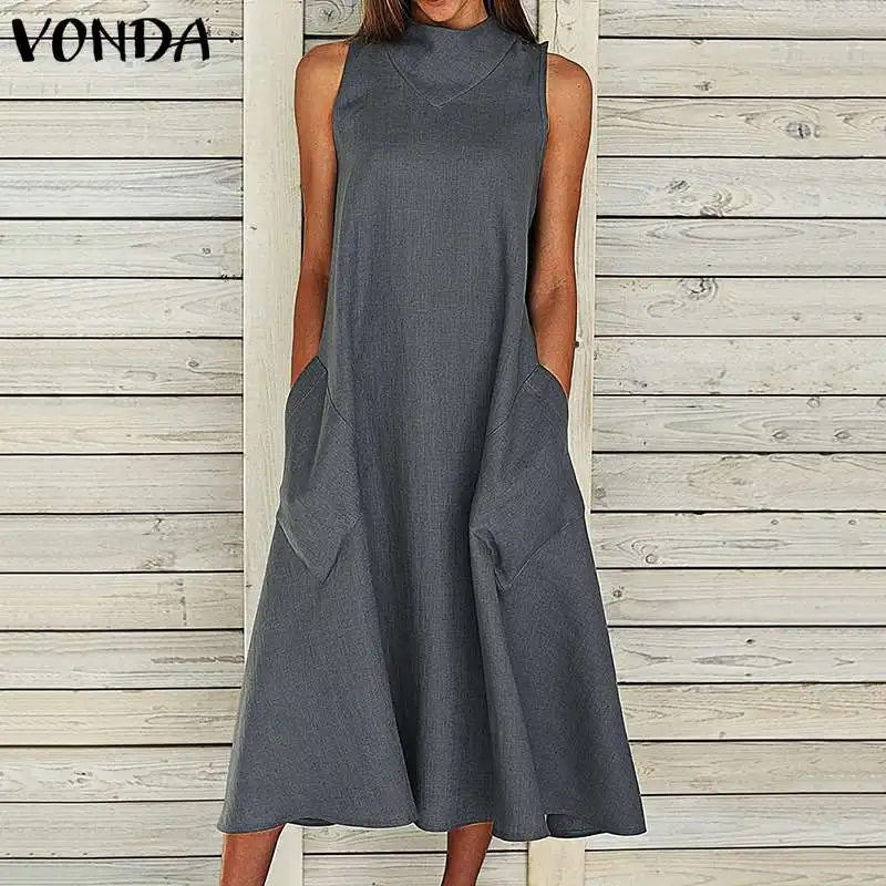 VONDA Summer Dress 2021 Women Sexy O Neck Sleeveless Maxi Long Dresses Casual Loose Party Vestidos Femme Elegant Sundress
VONDA Summer Dress 2021 Women Sexy O Neck Sleeveless Maxi Long Dresses Casual Loose Party Vestidos Femme Elegant Sundress