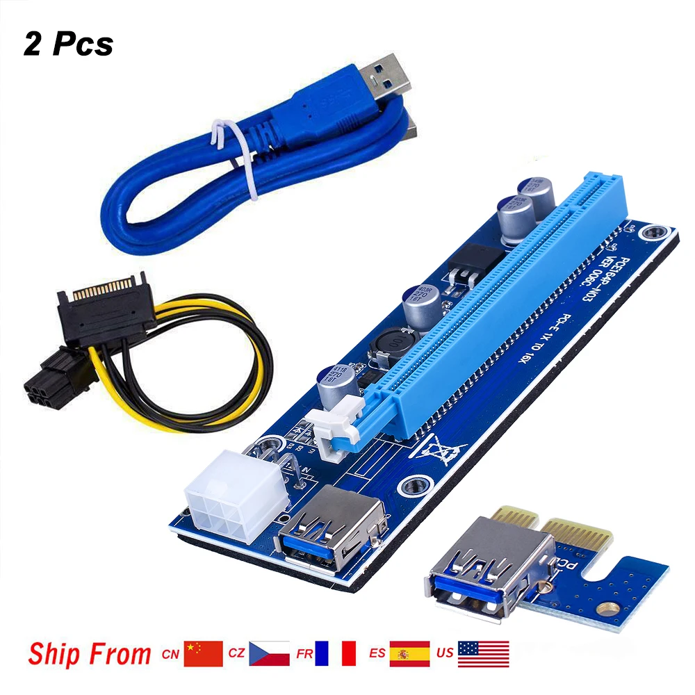 

VER006C 60CM PCI-E Riser Card 006C PCI Express PCIE 1X to 16X Adapter USB 3.0 Cable SATA to 6Pin Power for Mining Miner