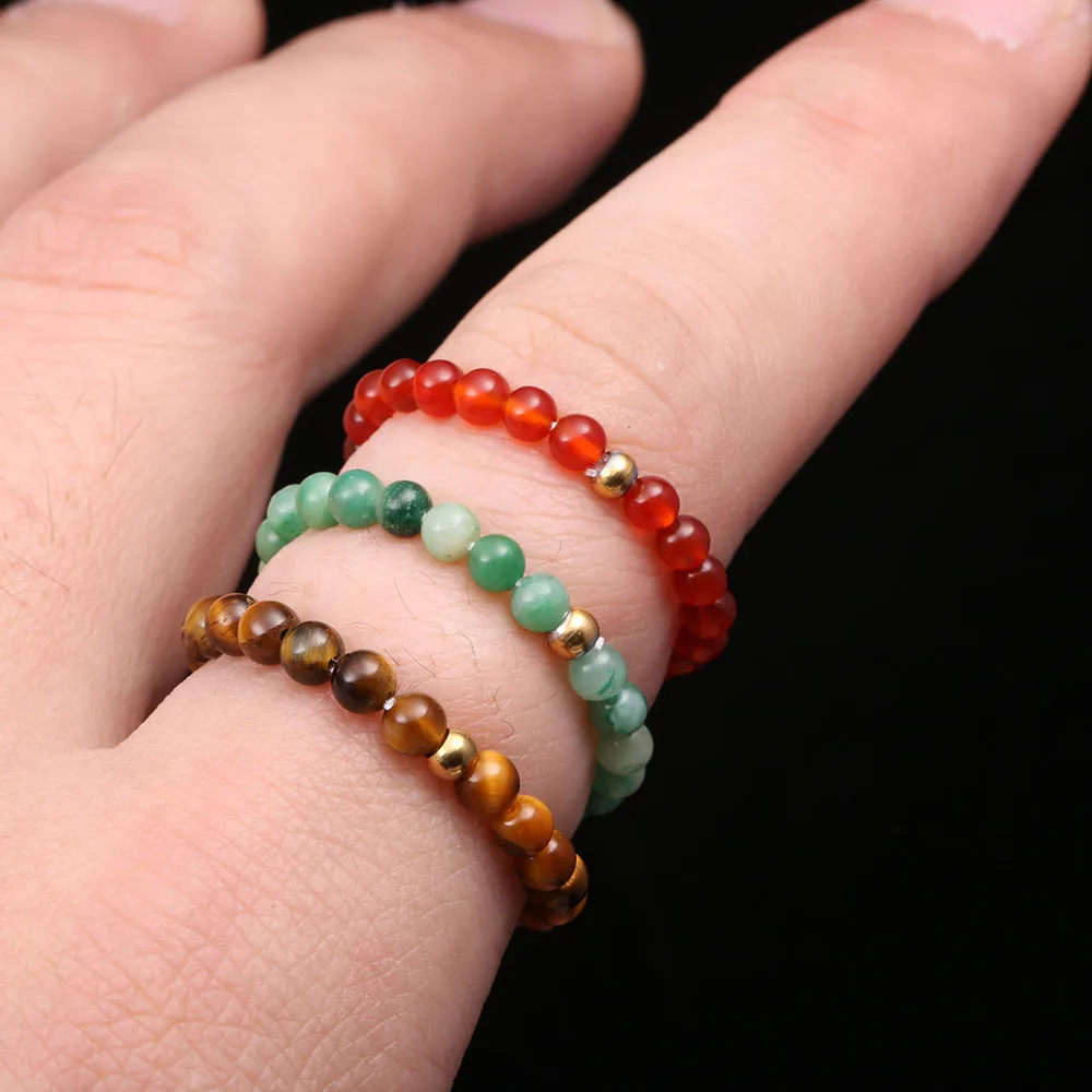 Natural Stone Beads Rings 3mm Stainless Steel Beads Multi Color Elastic Strand Handmade Creative Finger Ring for Women Men
Natural Stone Beads Rings 3mm Stainless Steel Beads Multi Color Elastic Strand Handmade Creative Finger Ring for Women Men