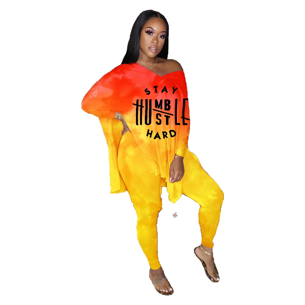 Plus Size Sporty 2 Piece Tracksuit Women's Set Gradient Letter Print Long Sleeve Loose Top and Skinny Legging Side Split Outfits
Plus Size Sporty 2 Piece Tracksuit Women's Set Gradient Letter Print Long Sleeve Loose Top and Skinny Legging Side Split Outfits
