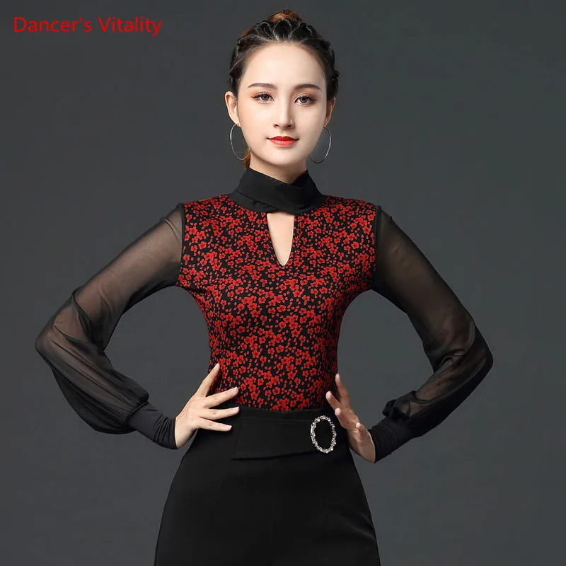 Latin Dance Top Printing Shirt Mesh Long Sleeve Practice Clothes Ballroom Dancewear Female Adult Profession Performance Clothing
Latin Dance Top Printing Shirt Mesh Long Sleeve Practice Clothes Ballroom Dancewear Female Adult Profession Performance Clothing