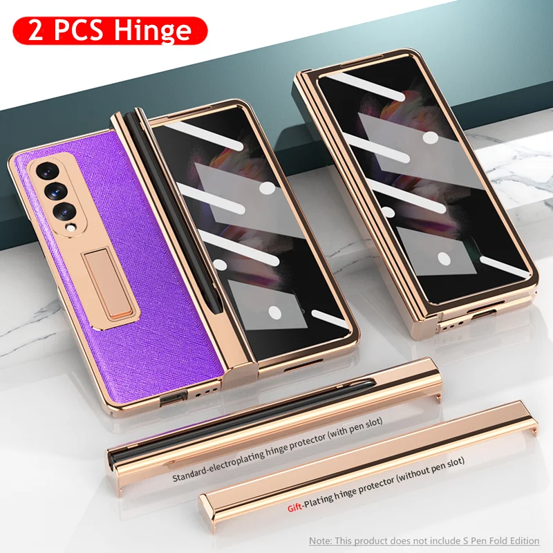 Kickstand Pen Holder Case For Samsung Galaxy Z Fold 3 Case 2 PCS Hinge S Pen Slot Hard Plating Leather Cover With Front Glass
Kickstand Pen Holder Case For Samsung Galaxy Z Fold 3 Case 2 PCS Hinge S Pen Slot Hard Plating Leather Cover With Front Glass