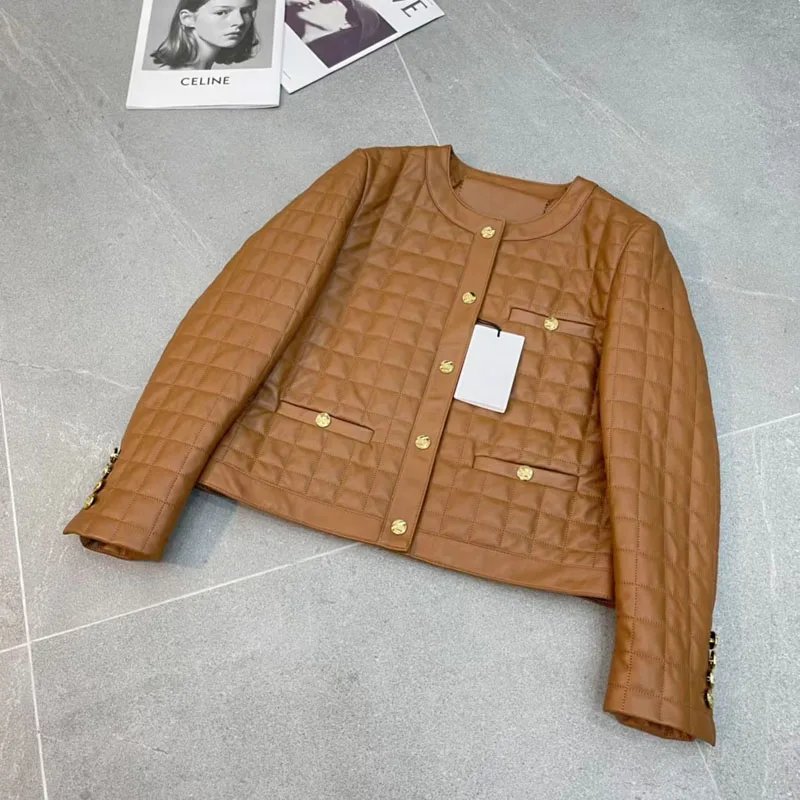 Spring And Autumn Women Coat Short Length Genuine Leather Jacket O-Neck Collar Diamond Lattice Decoration Single Breasted
Spring And Autumn Women Coat Short Length Genuine Leather Jacket O-Neck Collar Diamond Lattice Decoration Single Breasted