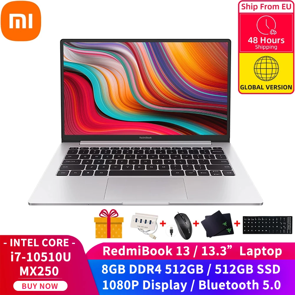 Xiaomi RedmiBook 13 3 ноутбук с процессором Intel Core i7 10510U MX250 GPU 8 Гб оперативной памяти DDR4 512GB