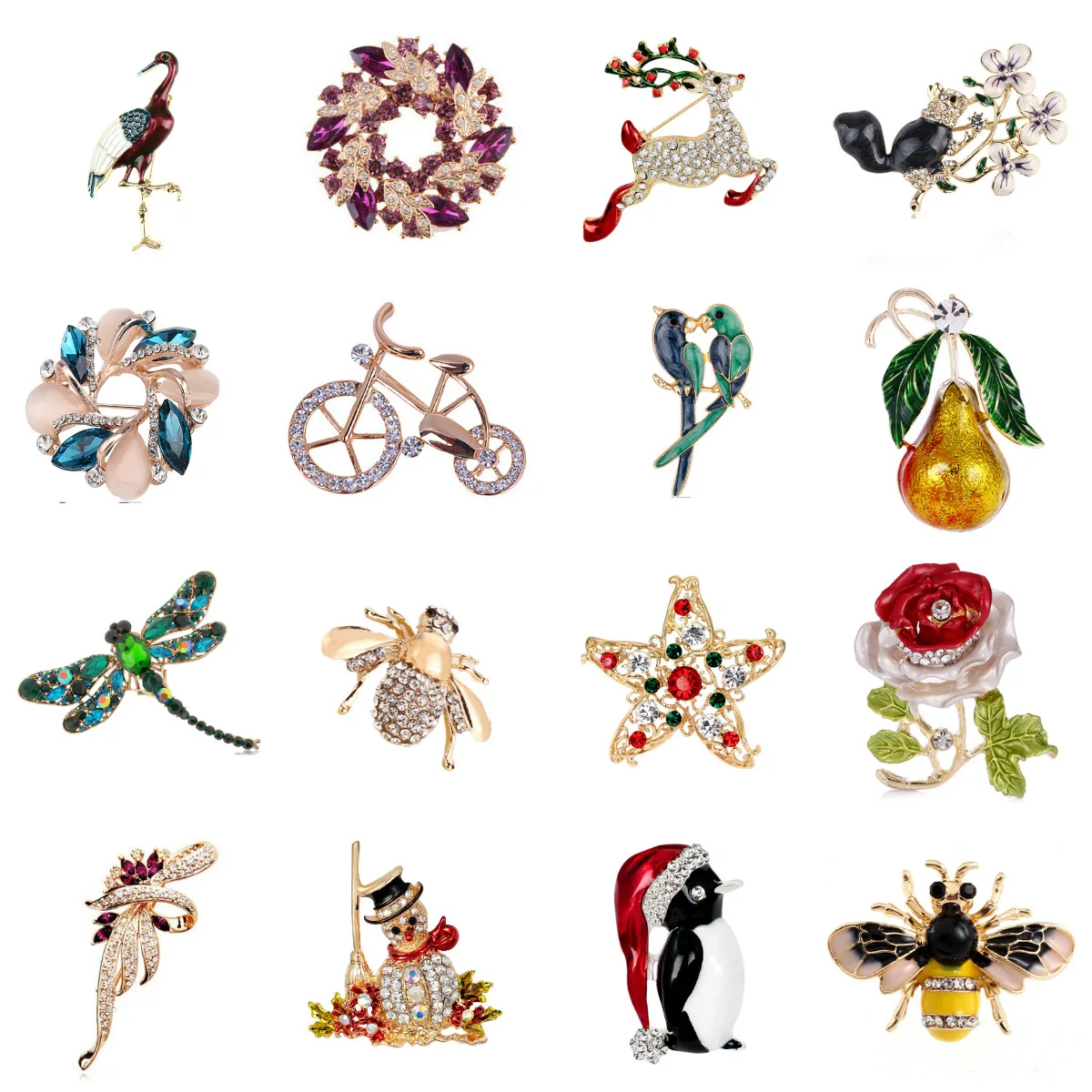 

Bicycle Squirrel Owl Rose Flower Fish Elephant Bird Brooch Collar Pins Corsage Animal Badges Jewelry Women Kids Brooches
