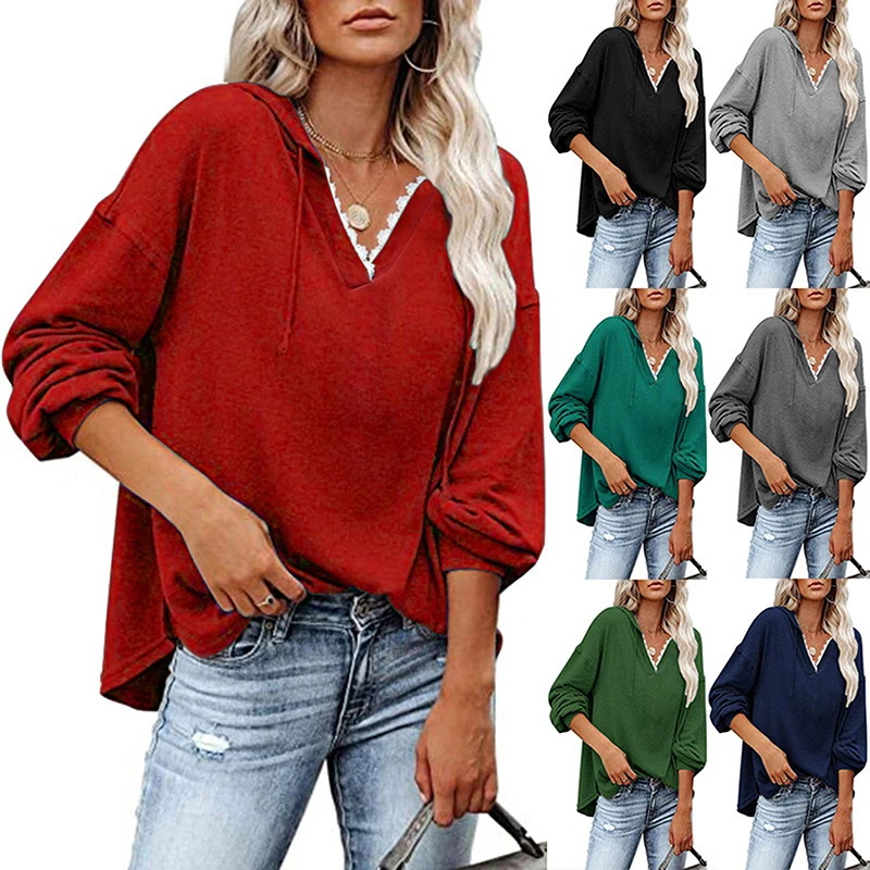 Autumn Solid Oversized Sweatshirt Hoodie Lace V-Neck Women Fashion Long Sleeve Tops Casual Loose Girl Sweatshirt Pullover
Autumn Solid Oversized Sweatshirt Hoodie Lace V-Neck Women Fashion Long Sleeve Tops Casual Loose Girl Sweatshirt Pullover