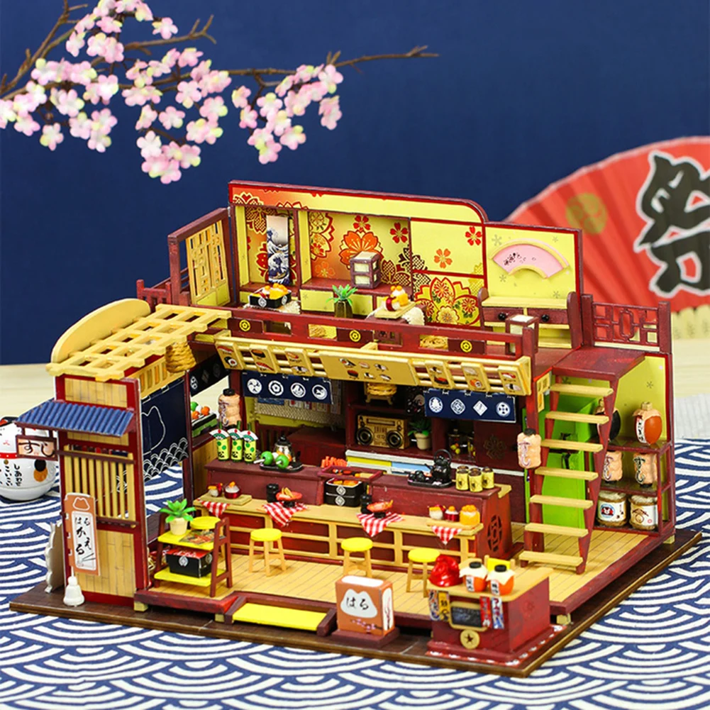 DIY 3D Handmade Sushi Dollhouse Wooden House with LED Miniature Furniture LED Toy Kid Gift Dollhouse Collocation Furniture
DIY 3D Handmade Sushi Dollhouse Wooden House with LED Miniature Furniture LED Toy Kid Gift Dollhouse Collocation Furniture